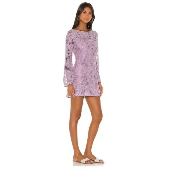 Majorelle Revolve Calvin Lavender Crochet Floral Pattern Crochet Bell Sleeve Dre - Picture 2 of 10